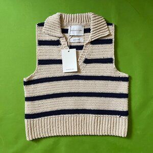 NWT Small Women’s The Knotty Ones Knit Navy Blue Sand‎ Stripe Cotton Crop Top